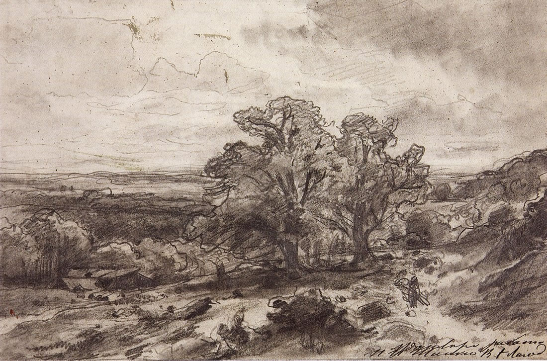 «Пейзаж с дубами и пастушком» (1860) Саврасов